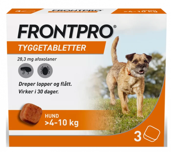 Frontpro vet tyggetablett 28,3 mg til hund 3 stk (blister) v:7158093 Frontpro vet tyggetablett 28,3 mg til hund 3 stk (blister) v:7158093
