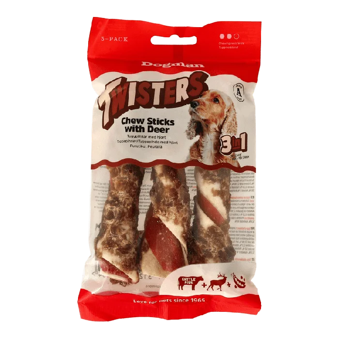 Dogman Twisters Tyggepinner Med Hjort 3 i 1 3 pk v:2653241