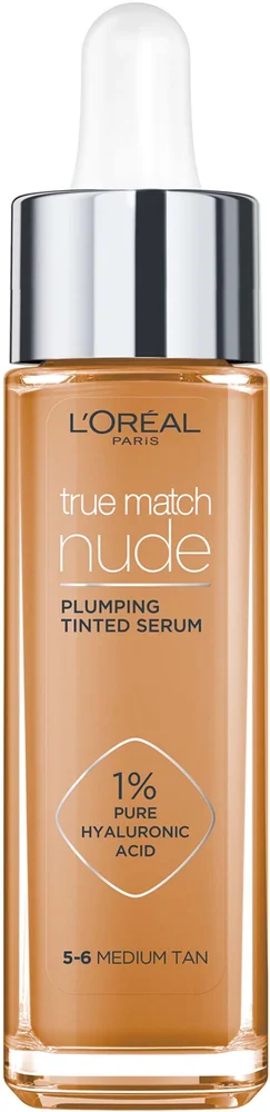 Loreal Paris True Match Nude Plumping Tinted Serum Foundation, 1% Hyaluronic Acid 5-6 Medium – Tan v:4069313