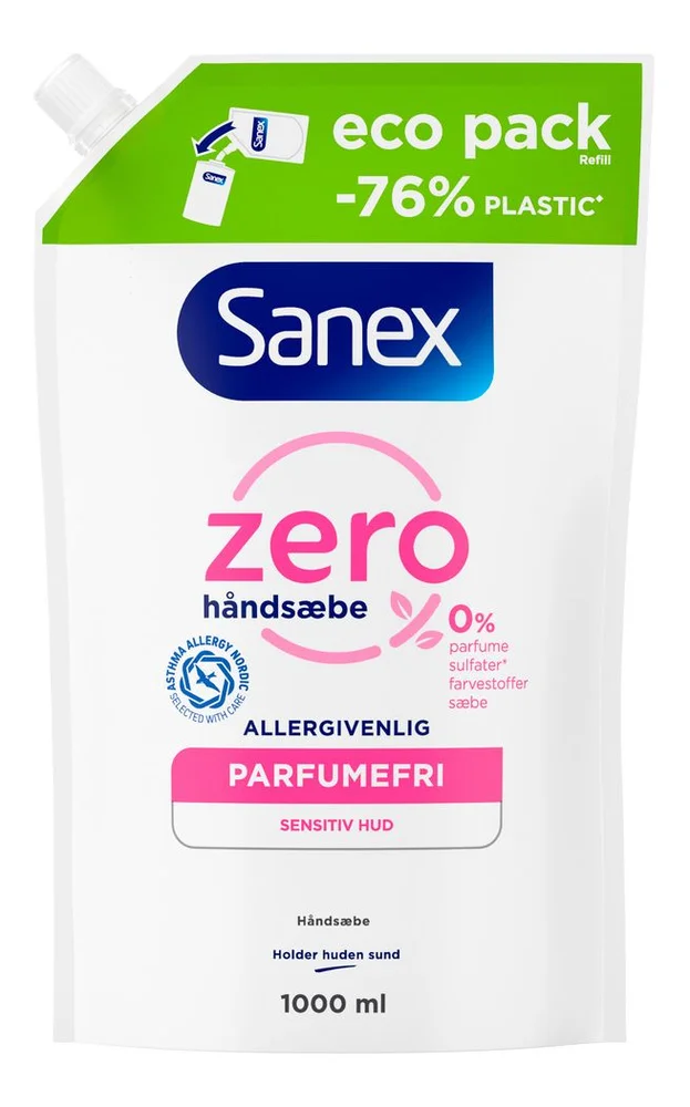 Sanex Zero % Flytende Håndsåpe refill – 1000 ml. v:8936252