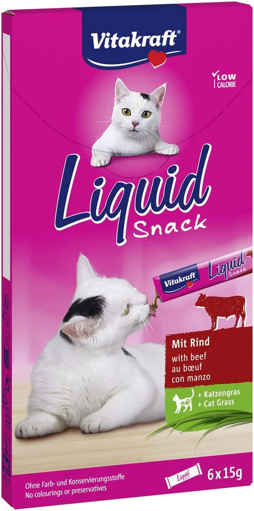 Vitakraft Cat Liquid Snack, okse, inulin og kattegress - 6x15g v:2611859