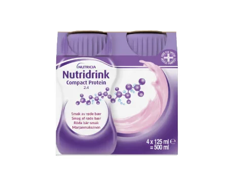 Nutridrink Compact Protein 2,4 kcal rødebærsmak 4×125 ml v:7122730 Nutridrink Compact Protein 2,4 kcal rødebærsmak 4×125 ml v:7122730