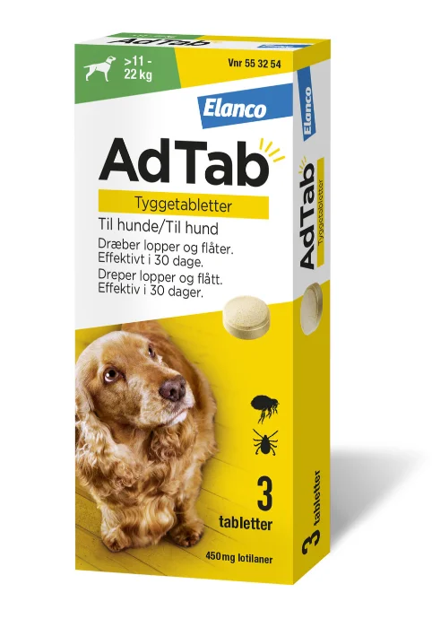 AdTab vet tyggetablett 450 mg til hund 3 stk v:8101103 AdTab vet tyggetablett 450 mg til hund 3 stk v:8101103