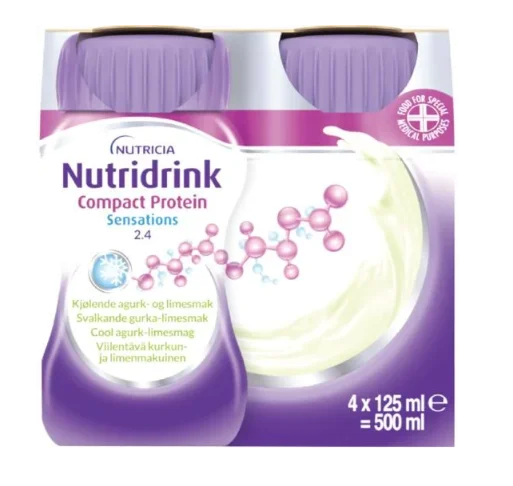 Nutridrink Compact Protein Sensations 2,4 kcal kjølende agurk- og limesmak 4x125 ml v:8715494