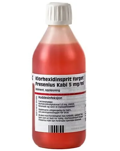 Klorhexidinsprit 5 mg/ml liniment farget 250 ml v:3906110