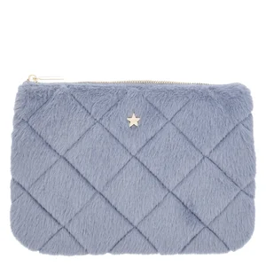 DARK Faux Fur Quilted Small Pouch Cool Blue v:5079289