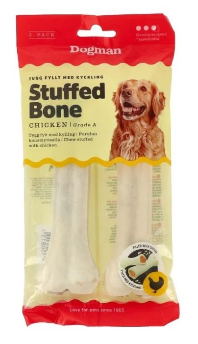 Dogman Chicken stuffed bone 2p Hvit M 15cm v:1950461
