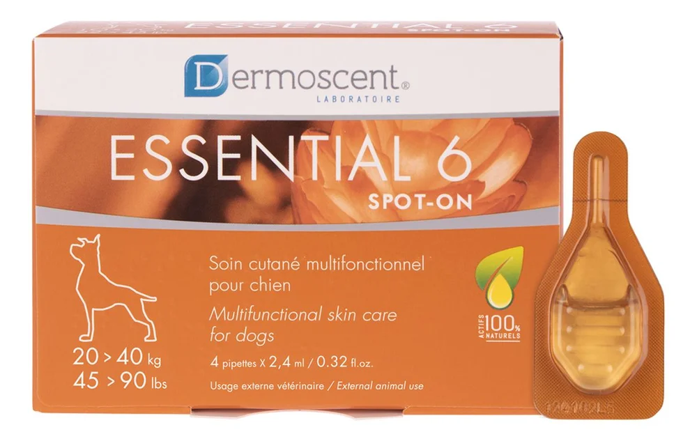 Dermoscent Essential 6 Spot-on, hudpleie til hund – 20-40 kg. – 4×2,4 ml. v:3998182