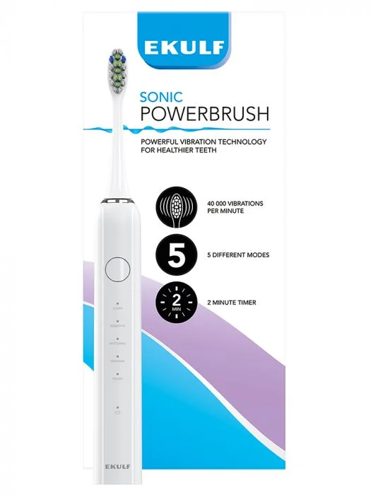 Ekulf Sonic PowerBrush White elektrisk tannbørste 1 stk v:2063959 Ekulf Sonic PowerBrush White elektrisk tannbørste 1 stk v:2063959