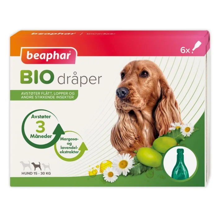 Beaphar Bio Spot On Hund Flått- og Loppemiddel 15–30 kg 6 x 1 ml v:9962489