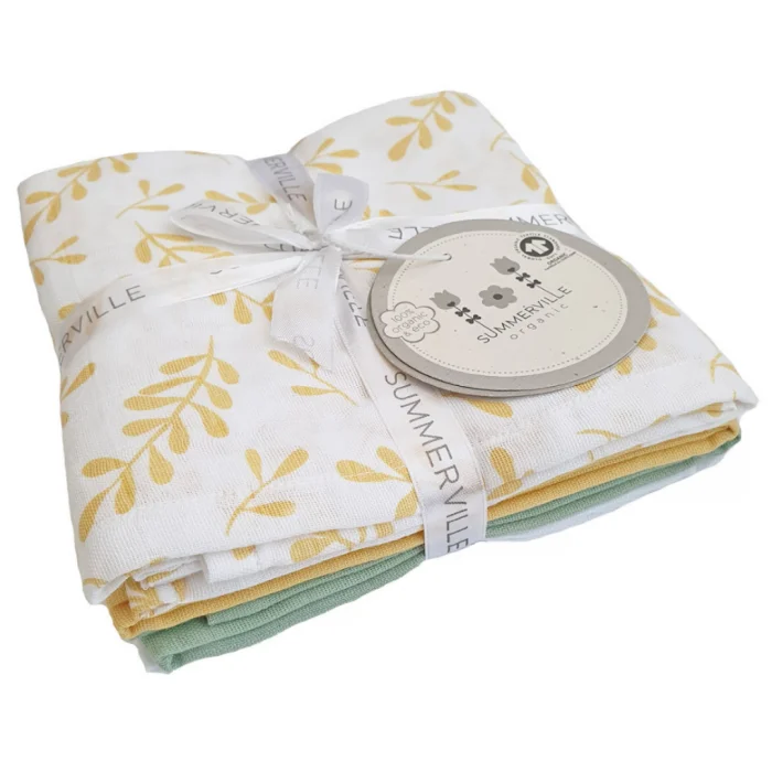 Summerville Muslin babyteppe floral yellow 4 stk v:8115077 Summerville Muslin babyteppe floral yellow 4 stk v:8115077