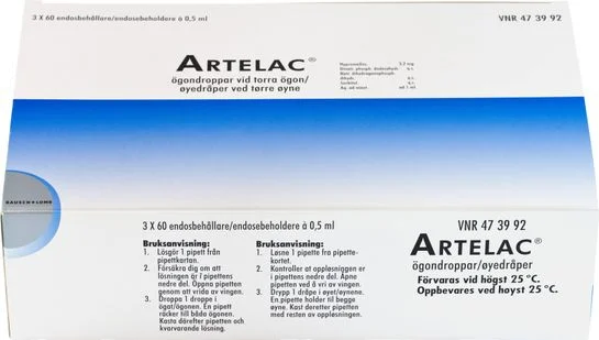 Artelac 3,2 mg/ml øyedråper endosebeholder 3x60x0,5 ml v:8381374 Artelac 3,2 mg/ml øyedråper endosebeholder 3x60x0,5 ml v:8381374
