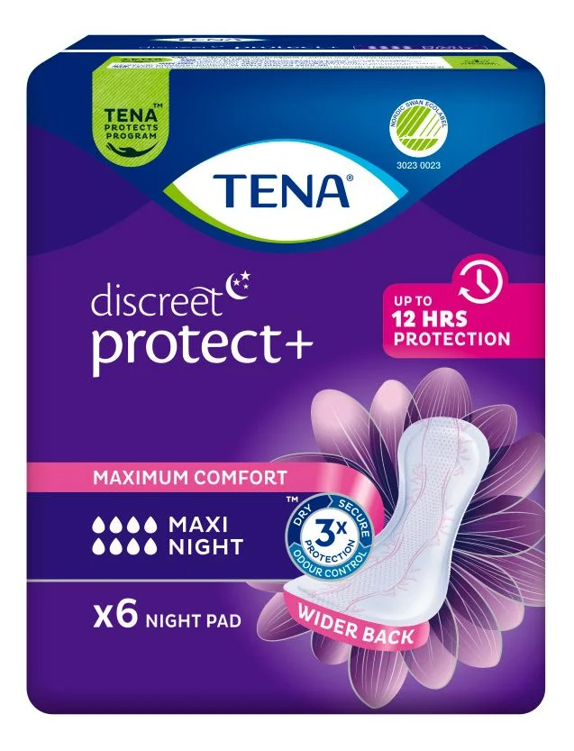 TENA Discreet Protect+ Maxi Night Inkontinensbind – 6 stk. v:5499375 TENA Discreet Protect+ Maxi Night Inkontinensbind – 6 stk. v:5499375