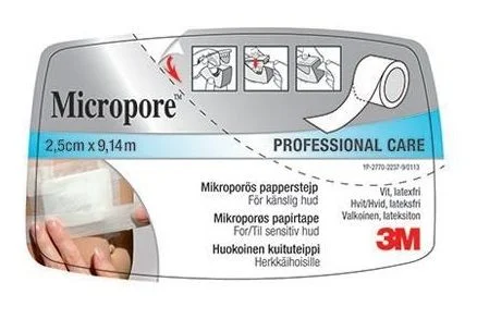 3M Micropore Hvit Tape 2,5cm x 9,14m v:2051356 3M Micropore Hvit Tape 2,5cm x 9,14m v:2051356
