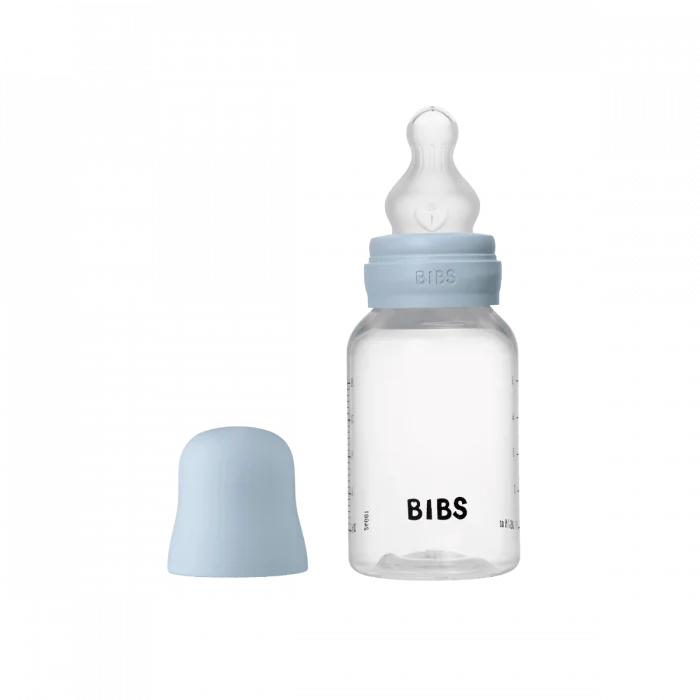 BIBS Baby Bottle Round Silicone Slow Flow Baby Blue 150 ml v:5050271